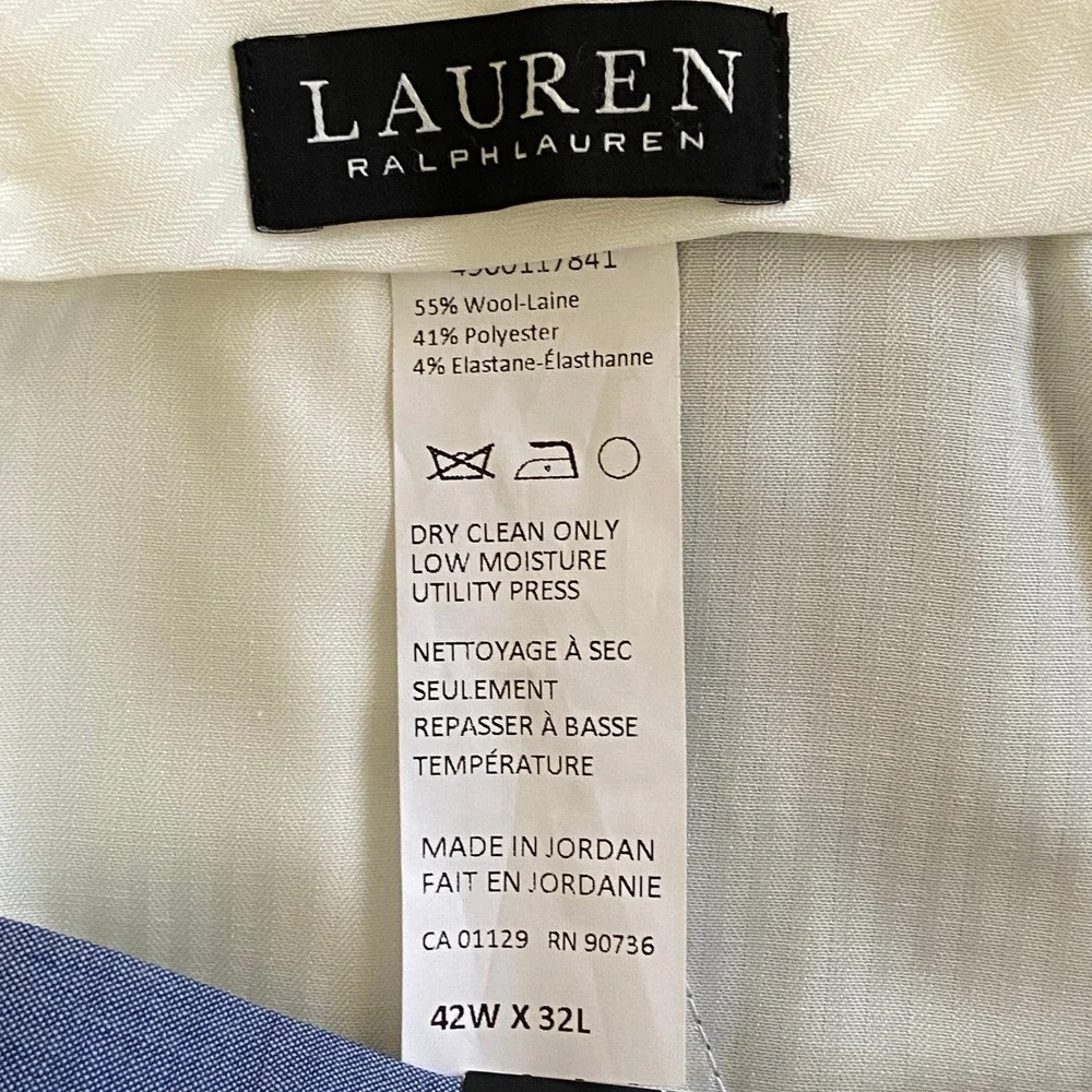 Lauren Ralph Lauren Men's 42x32 Classic Fit Flat Front Suit Pants Light Blue NEW